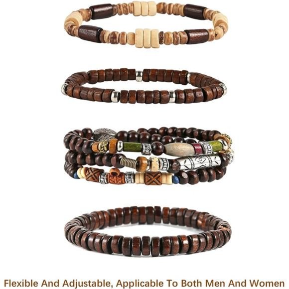 Wrap Bracelets Men Women, Hemp Cords Wood Beads Ethnic Tribal Bracelets, Leather - Picture 5 of 5